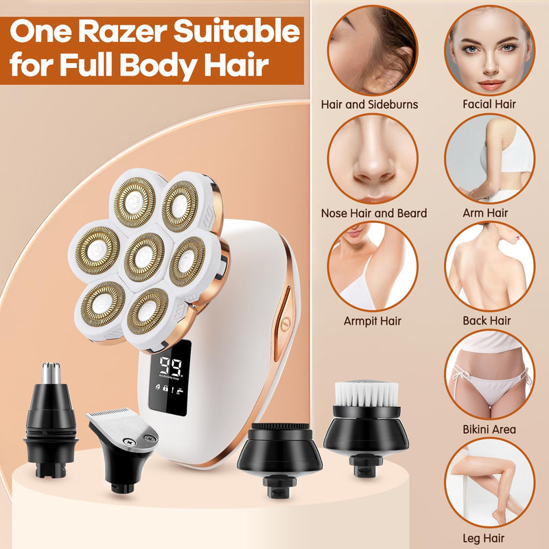 [Australia] - Electric Razor for Women, 7D Facial Hair Removal, 5-in-1 Wet/Dry Bikini Trimmer, Electric Shaver for Women, Rechargeable Face Shaver for Arms Legs Armpit Pubic Area, Painless Womens Grooming Kit 