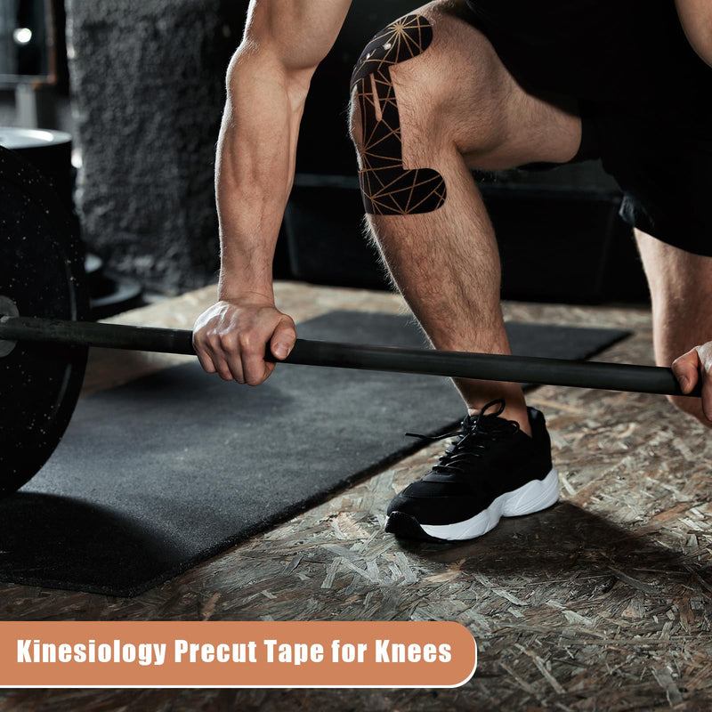 Geiserailie 20 Pcs Precut Kinesiology Tape for Knees, Pain Relief Pre Cut Sports Waterproof Breathable Enhance Elastic Copper Infused Kinesiology Athletic Tape for Body Support and Muscle Black