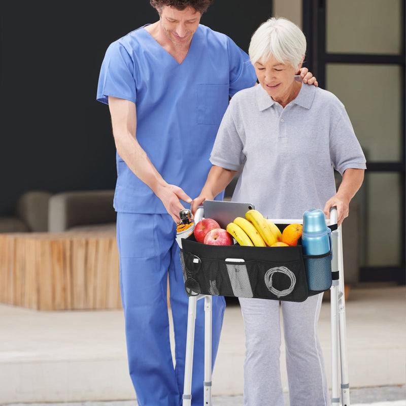[Australia] - Upgrade Walker Basket with Cup Holder, Foldable Walker Storage Bag for Seniors with Big Capacity & Never Tipping Over, Best Gift for Family Black 