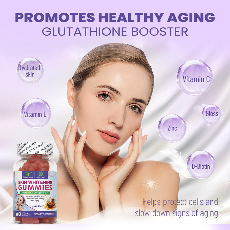 AIHIYO Skin Whitening Gummies, 60 Count | I-Glutathione, Collagen and Bioth, Antioxidant & Skin Brighten, Anti-Aging