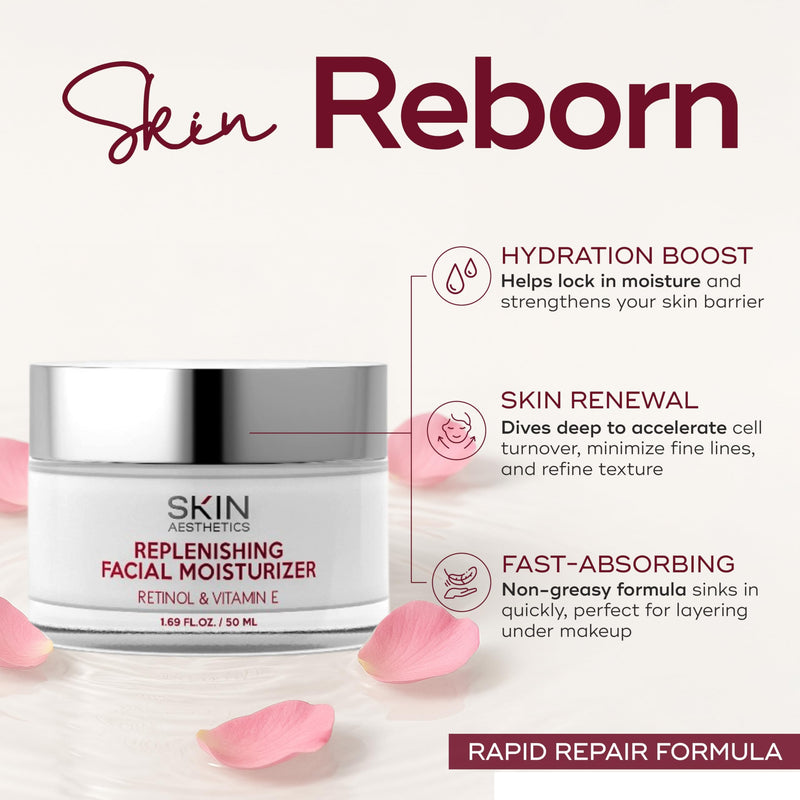 Skin Aesthetics Retinol & Vitamin E Face Moisturizer - Repairs, Moisturizes, Fine Lines & Wrinkles Treatment - Anti-Aging - Dermatologist Tested Korean Skincare - Clean Beauty, Cruelty-Free - 1.69 oz