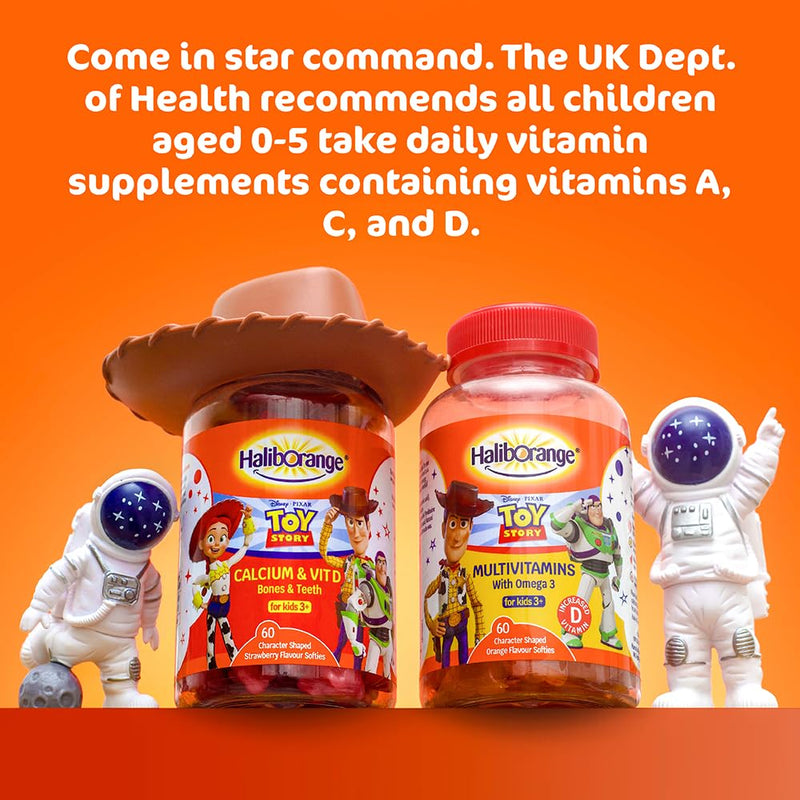 Haliborange Disney Pixar Toy Story Calcium et Vitamin D Softies for Kids 3+, 60 Strawberry Gummies – Supports Bone et Teeth Health – Character-Shaped Chewable