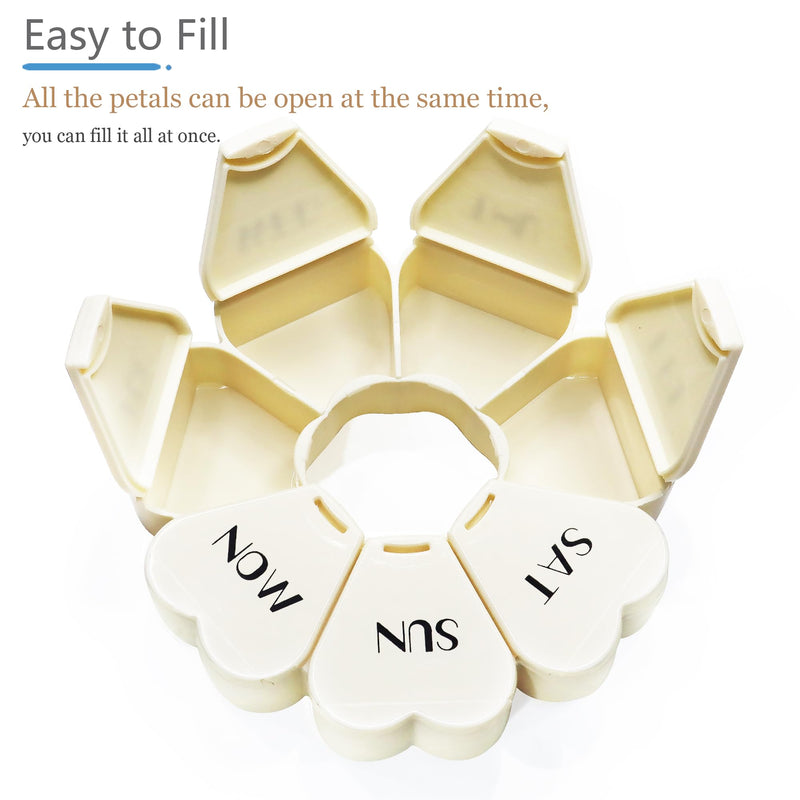 MOLN HYMY Large Weekly Pill Box 7 Day, Cute Pill Case Organizer 1 time a Day, Floral Pill Container Once Daily, Pretty Medicine Dispenser for Vitamin/Fish Oil/Medication/Supplements (Milky White) Milky White