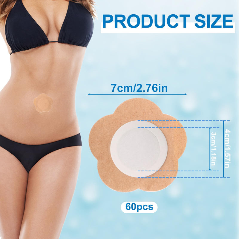 [Australia] - 60 Pcs Plum Blossom Castor Oil Pack Wrap for Belly Button, Self-Adhesive Disposable Spunlace Cloth Castor Oil Belly Button Patch with Cotton, Oils Not Included (Skin Color) 