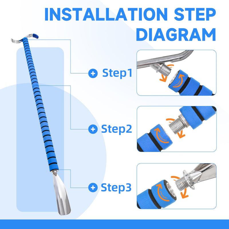 [Australia] - Fanwer Metal Long Shoe Horn with Dressing Stick - Shoe Horn Long Handle for Seniors, Disabled, Elderly | Adjustable Dressing Aid for Post-Surgery, Limited Mobility | Sock Remover & Shoe Helper Tool 
