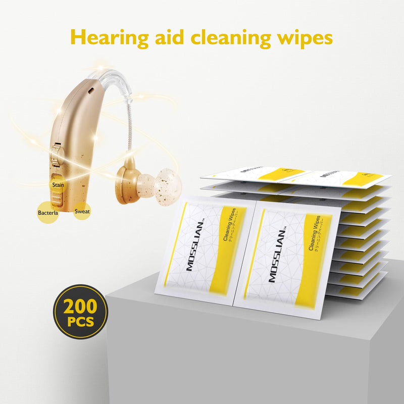 200 Pack Hearing Aid Cleaning Wipes Individually Wrapped,Hearing Aid Wipes,Hearing Aid Cleaning Kits,Hearing Aid Accessories,Cleaning Wipes for Screen,Glasses,Phone 1 count (Pack of 200)