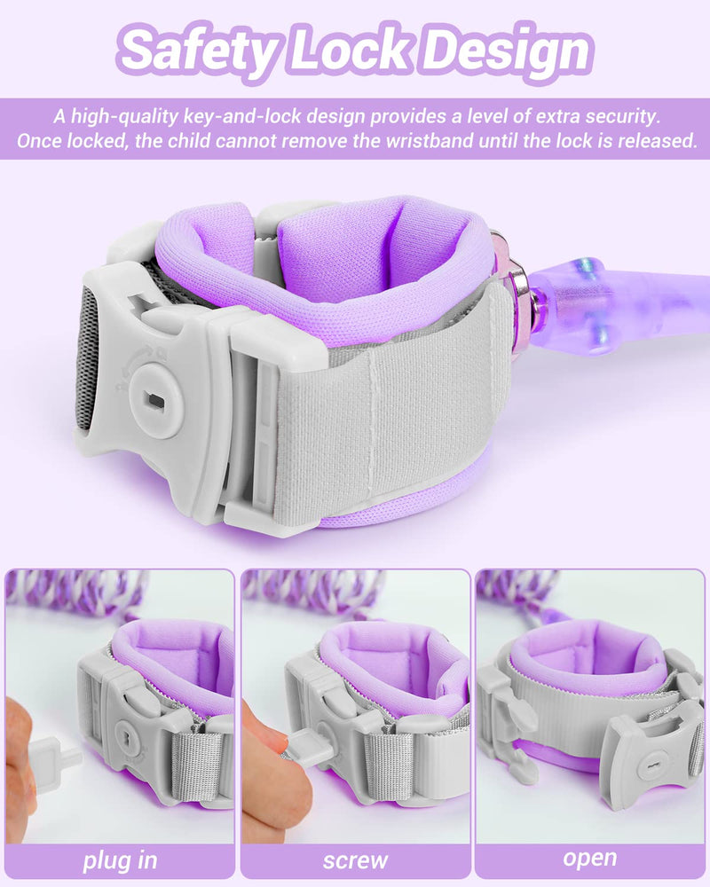 [Australia] - Dr.meter Kids Leash for Toddler, Reflective Anti Lost Wrist Link with Key & Lock, 8.2ft Safety Wristband Child Walking Harness for Supermarket Mall Airport Amusement Park Zoo Travel, Purple 