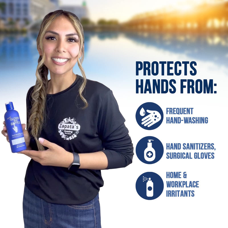 [Australia] - Gloves In A Bottle Non Greasy Healthcare Workers Hand Creams – Hand Cream for Nurses – Silicone Glove Cream – Water Resistant Dry Cracked Hands Treatment – Relief for Eczema – 2 oz & 8 oz with Pump Pack count 2 