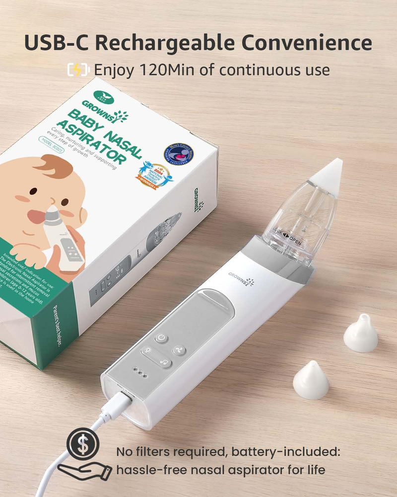 [Australia] - GROWNSY Nasal Aspirator for Baby, Electric Baby Nose Sucker with Larger Suction Chamber and More Powerful Suction, Automatic Nose Cleaner with Music and Light Soothing Function Grey 