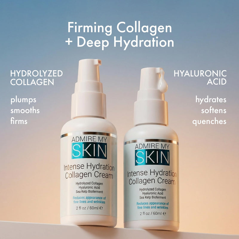 Admire My Skin Intense Hydration Collagen Cream Moisturizer 2oz | Hydrating Hyaluronic Acid Face Cream, Non Comedogenic Youthful Glow Formula for Dull Dry Skin 2 Fl Oz (Pack of 1)