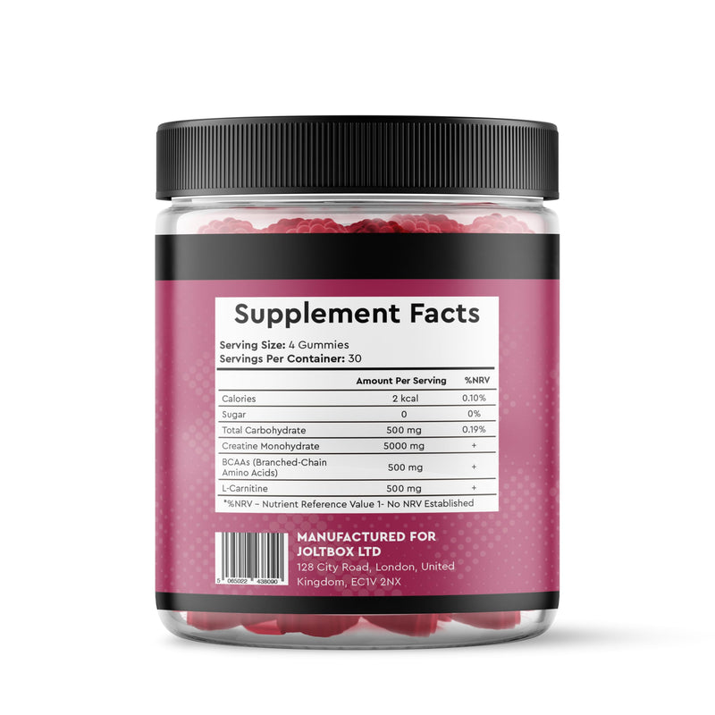 Creatine Monohydrate Gummies 5000mg - Sugar Free Vegan Pre Workout Chews - BCAAs 500mg, L-Carnitine 500mg - Gym Supplement for Men and Women, Strawberry, 120 Count 120 count (Pack of 1)