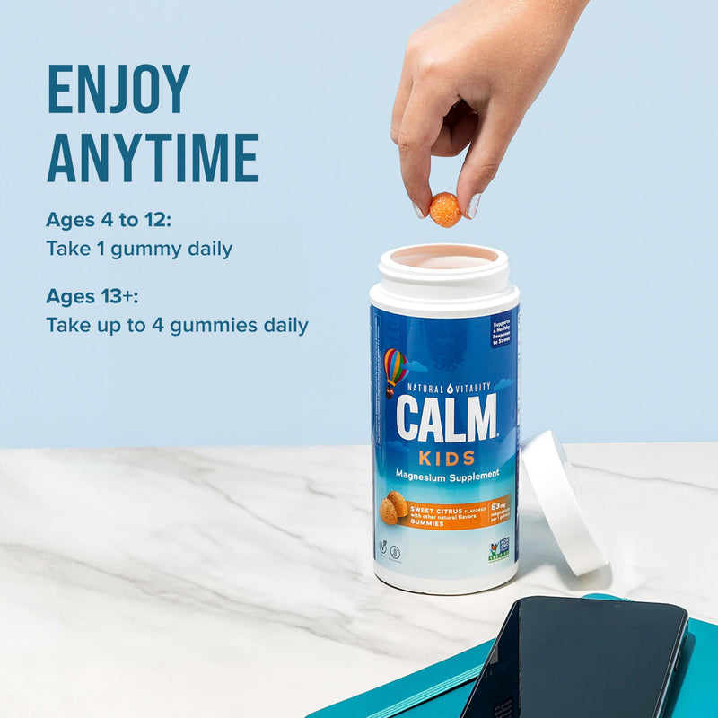 [Australia] - Natural Vitality Calm, Magnesium Citrate Kids Supplement, Stress Relief Gummies, Supports a Healthy Response to Stress, Gluten Free, Vegan, Sweet Citrus, 120 Gummies 