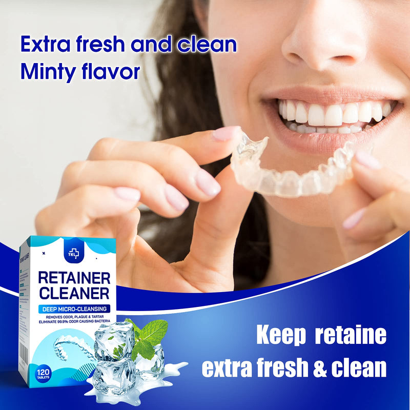 [Australia] - Retainer & Denture Cleaner Tablets - 4 Months Supply (120 pcs) Dental Retainers for Aligner - Mouth & Night Guards - False Teeth Whitening - Removes Odor & Plaque (120 Pcs) 1 Count (Pack of 1) 
