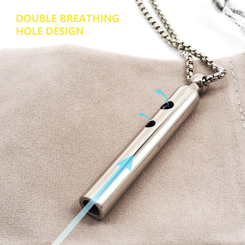 [Australia] - SpiritEvo Breathing Anxiety Necklace with Velvet Bag, Mindfulness Breathe Necklace Accessories Gifts for Natural Calm & Stress Relief, Silver 