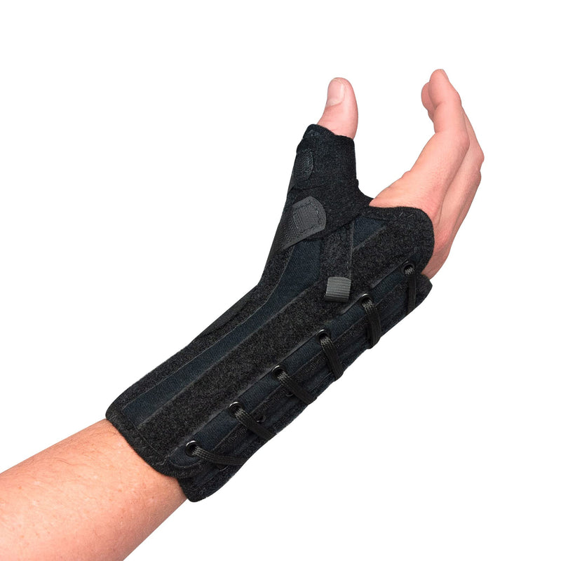 Ultimate Thumb Brace Orthosis – Compression Thumb and Wrist Support Brace with Lacing Pull Tabs & Removable Stays – Breathable & Hypoallergenic Design (Left - X-Large) Left