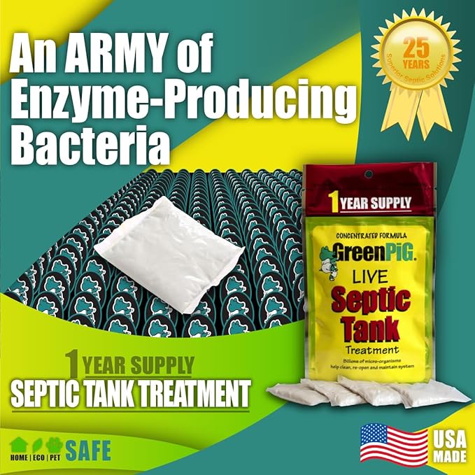 [Australia] - Green Pig 52 Live Septic Tank Treatment Ultimate Solution in Preventing Expensive Backups, Clogs, or Drain Field Failures with 4-Easy Drop-in and Flush, 1-Year Supply- 4 Packets, 4 Count 