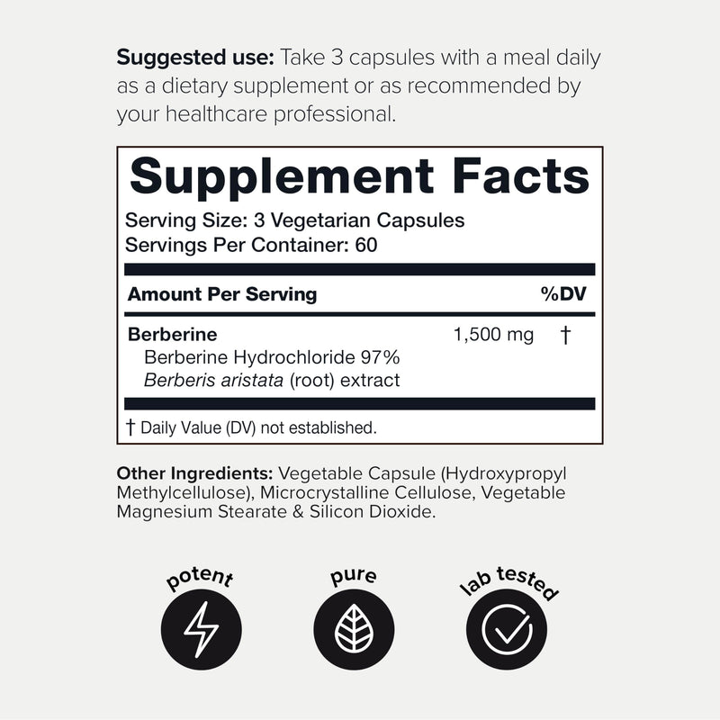 [Australia] - Toniiq Ultra High Strength Berberine 1500mg from The Himalayas Berberine Supplement - 97% Highly Purified and Bioavailable -Wild Harvested-Concentrated Formula HCL -3 Caps Serving-180 Veggie Caps 