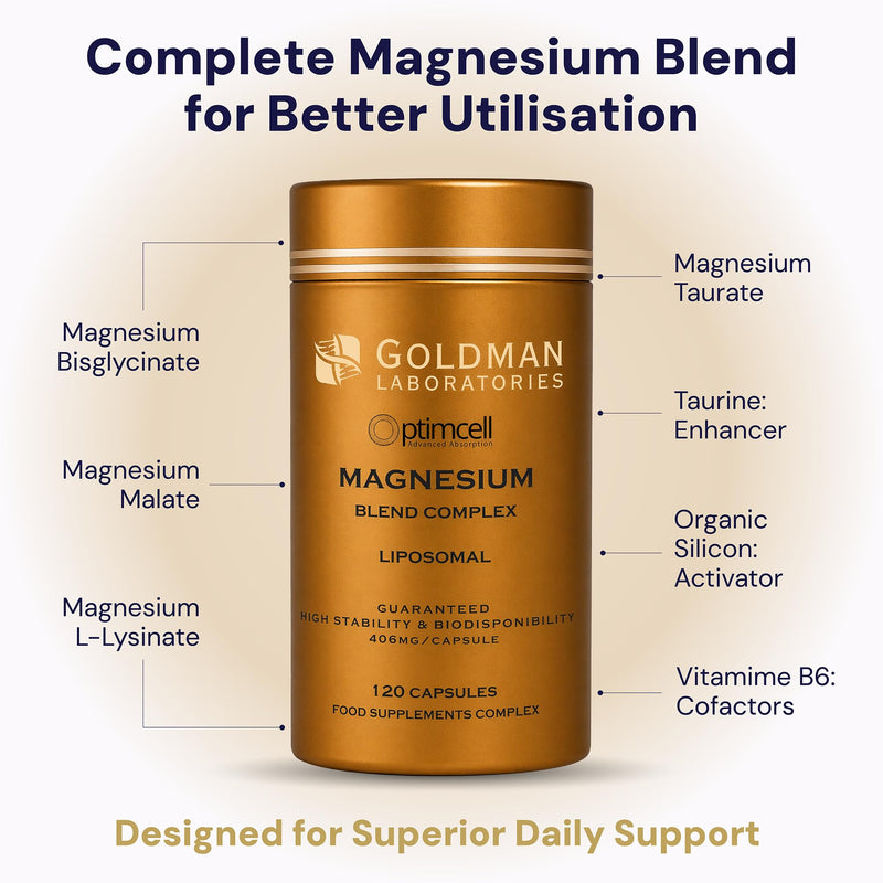 Magnesium Bisglycinate Complex 120 Capsules – High Strength Chelated Magnesium with Malate, Taurate & Vitamin B6 – Supports Muscle Function & Energy – Liposomal Formula – Vegan