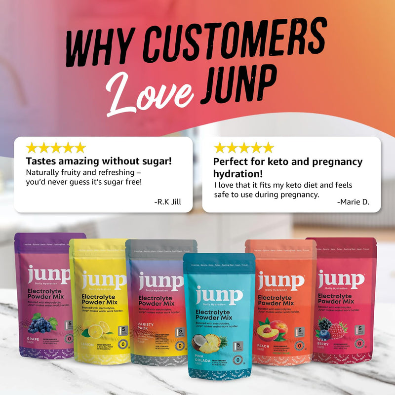 [Australia] - JUNP Sugar Free Electrolytes Powder Packets for Water Instant Hydration Packets with Salt & Potassium, Zero Calorie No Carbs No Sugar Keto Electrolyte Drink Mix Sticks, 5 Flavor Variety Pack, 5 Count 0.13 Ounce (Pack of 5) 