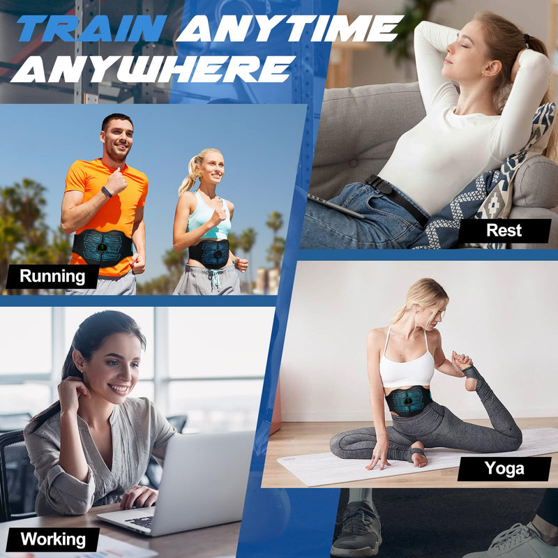 FDA Cleared - MHD TENS Muscle Stimulator - Dual TENS & PMS Functions, 12 Programs for Easy Abs Muscle Stimulation and Activation, Home Gym Use Blue