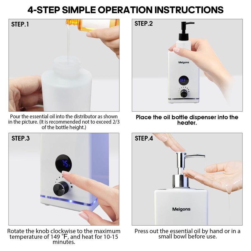 [Australia] - Oil Warmer for Massage, Massage Oil Warmer, Body Oils Heater for Spa, with Two Oil Bottle Dispenser, Adjustable Temperature (White) White 