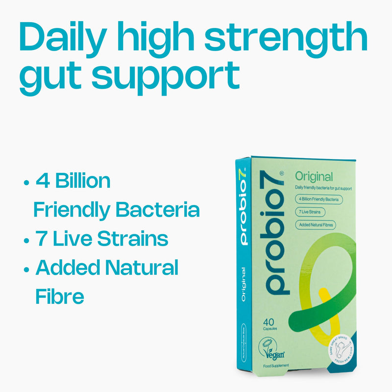 Probio7 Original – Gentle Daily Gut Support | Vegan Approved | with 4 Billion CFU, 7 Live Bacterial Strains + Natural Fibre | Digestive Health Supplements, Probiotics for Gut Health, 200 Capsules