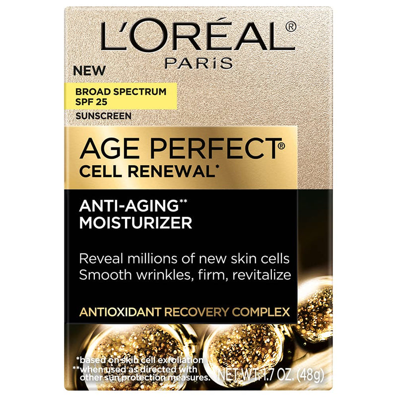 LOreal Paris Age Perfect Cell Renewal Anti-Aging Day Moisturizer with Broad Spectrum SPF 25 Sunscreen,Antioxidants,and Vitamin E 1.7oz,(Pack of 2) 1.7 Ounce (Pack of 2)