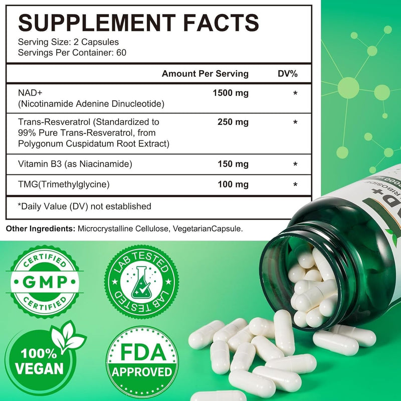 NAD+ Supplement 2000 mg Extra Strength for Women & Men-120p