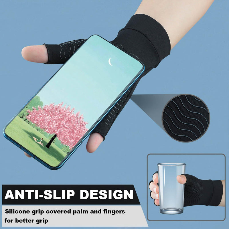 2 Pairs Copper Arthritis Compression Gloves for Rheumatoid, Osteoarthritis, Carpal Tunnel Pain Relief, Compression Hand Gloves for Women & Men,Anti-Slip Fingerless Gloves for Work,Typing (XL) X-Large