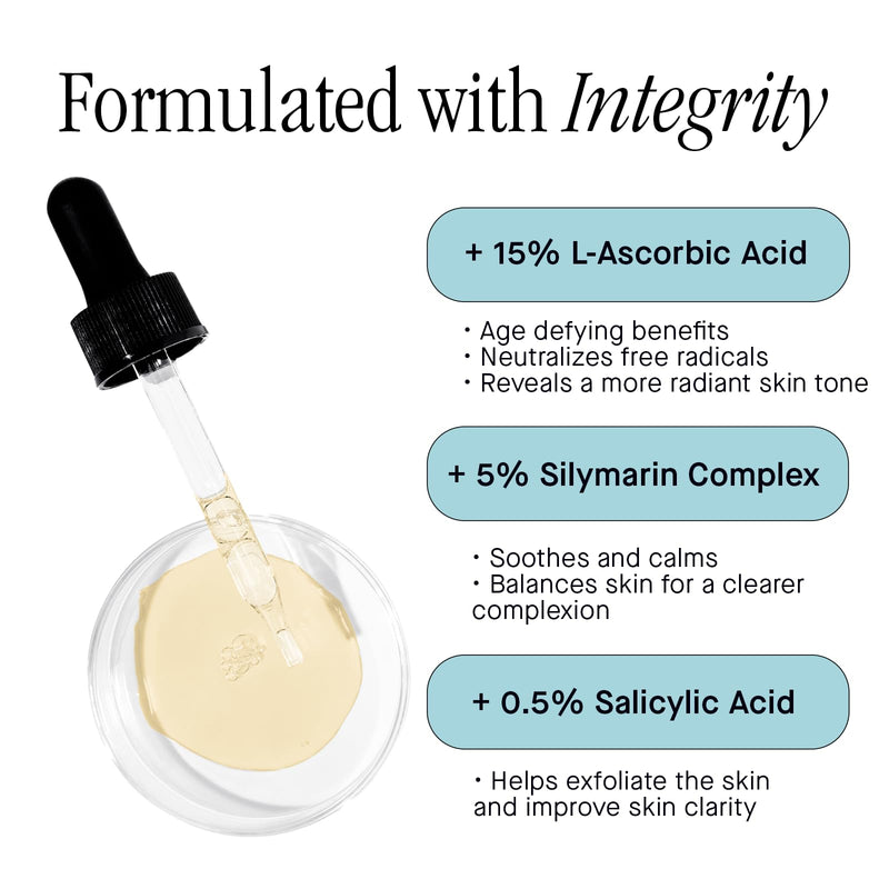 Brandefy Vitamin C + Silym Clarify Serum - Face Salicylic Acid Serum for Blemish-Prone Skin, Promotes Clear Complexion, Anti-Aging, Brightening, Made in the USA (1 oz)