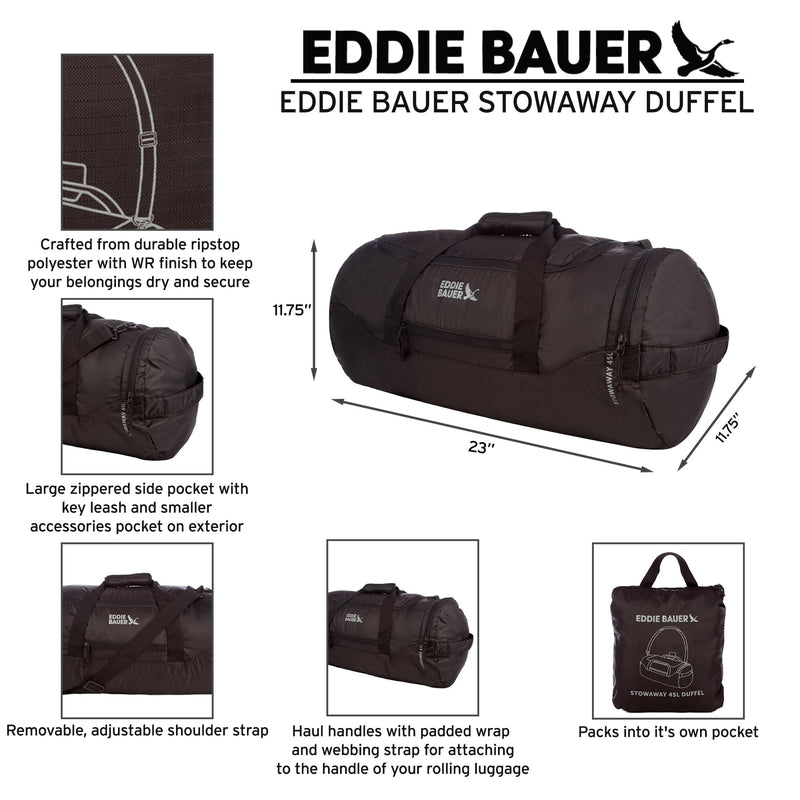 Eddie Bauer Stowaway Packable Duffel Bag | Travel | Foldable | Lightweight | Durable | Ripstop Polyester Coast