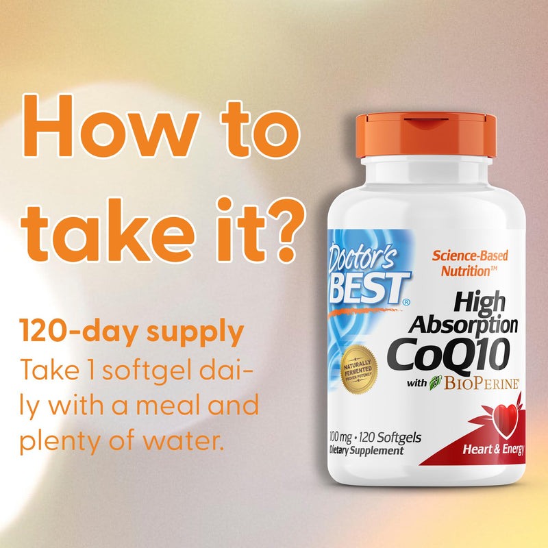 Doctor's Best, High Absorption CoQ10 with BioPerine, 100 mg, 120 Soft Capsules, Vegetable, Coenzyme Q10, Gluten Free, Non-GMO 120 Capsules