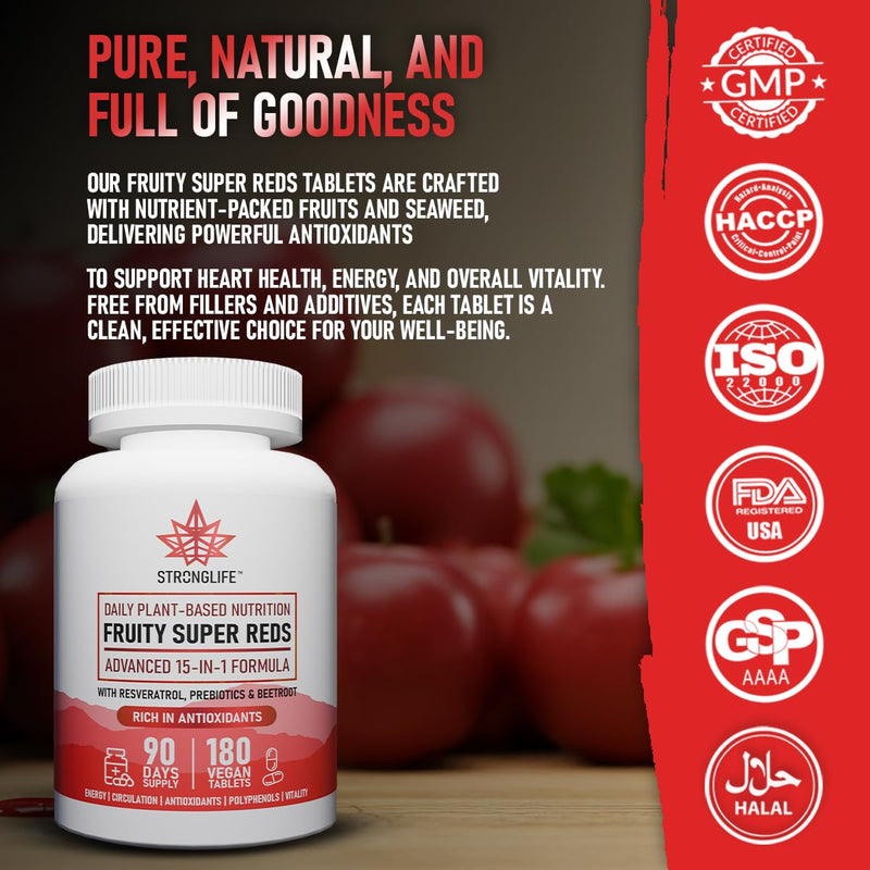 Super Reds Supplement Tablets – 9300mg per Serving – 180 Vegan Tablets – Red Superfood Blend with Beetroot, Acai, Blueberry & Pomegranate – Antioxidant Fruit Complex – 90 Day Supply