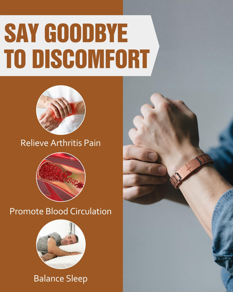 [Australia] - Jecanori 2X Copper Magnetic Bracelet for Men,Ultra Strength Cross Bracelet With Ring Include Adjustable Link, Jewelry Gift 