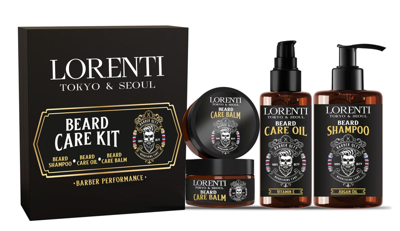 [Australia] - LORENTI TOKYO & SEOUL Argan Barber Beard Care and Styling Set | Beard Care Kit - beard care set including beard oil, beard shampoo and beard balm Gift idea for men | Beard Care & Styling Set 