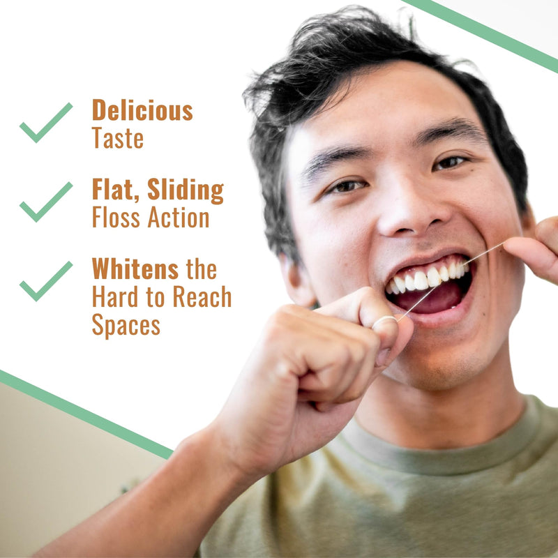 Dr. Ginger's White Charcoal Dental Floss - Flat Glide Action for Tight Teeth, Mint Flavor - 32yds, 3 pcs - Tooth Floss Infused with Coconut Oil and Xylitol - Oral Care and Plaque Removal