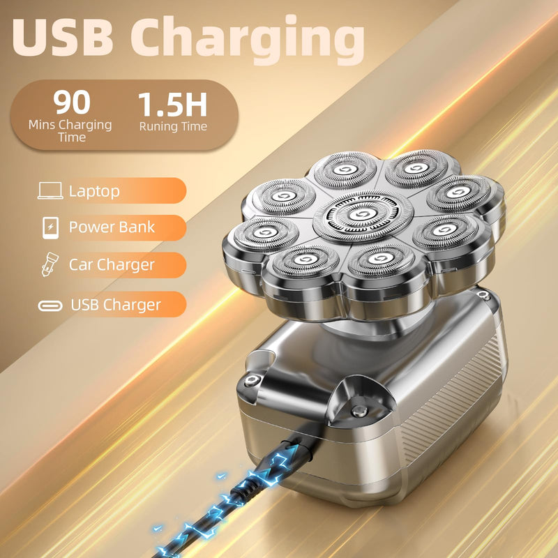 [Australia] - 9D Head Shavers for Bald Men, 5 in 1 Detachable Head Shaver with LED Display, IPX7 Waterproof Wet Dry Rechargeable Electric Shavers for Men Grooming Kit for Home & Travel Gunmetal 