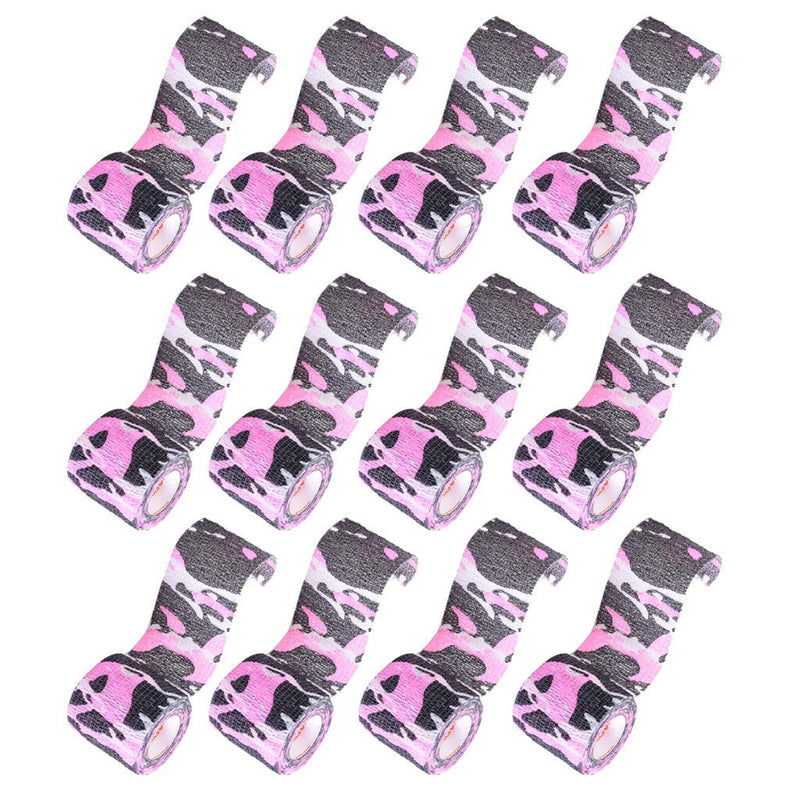 [Australia] - 12 Rolls of Wraps Self Adherent Tape Sports Tape Bandage Wrap Grip Cover Breathable - Camo Pink 