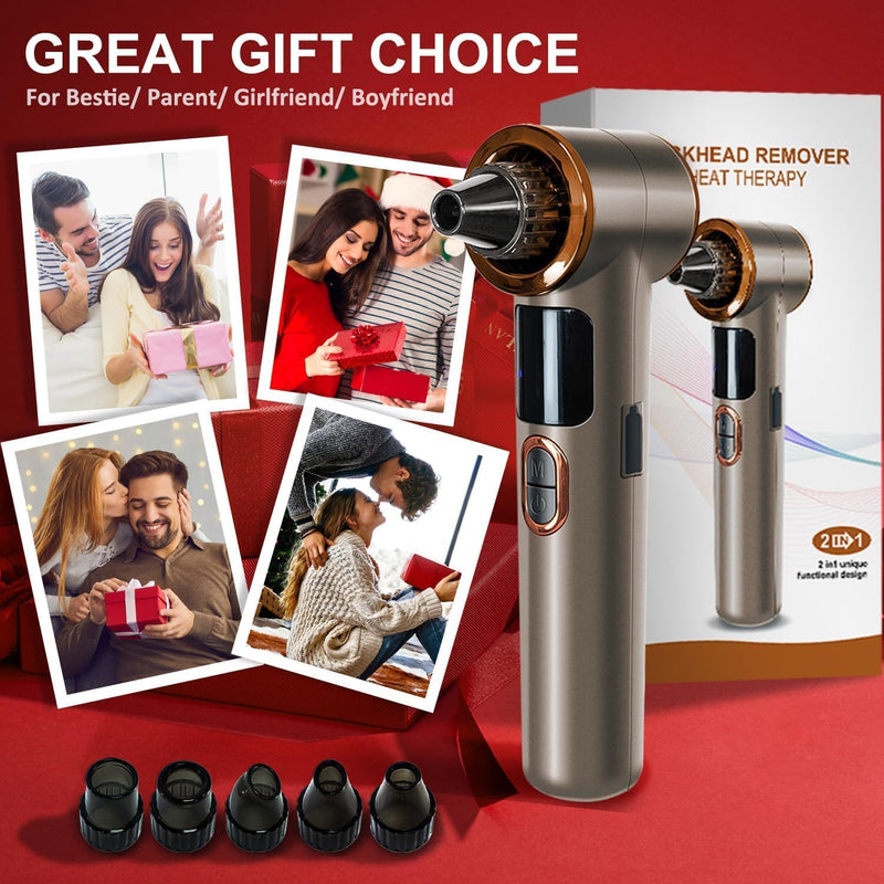 Blackhead Remover Vacuum with Heating, Blackhead Extractor 3 Adjustable Suction Levels 9 Modes, Pore Vacuum Blackhead Suction Remover, Comedone Extractor Kit for Deep Pore Cleaning (Golden) 1 Count (Pack of 1)