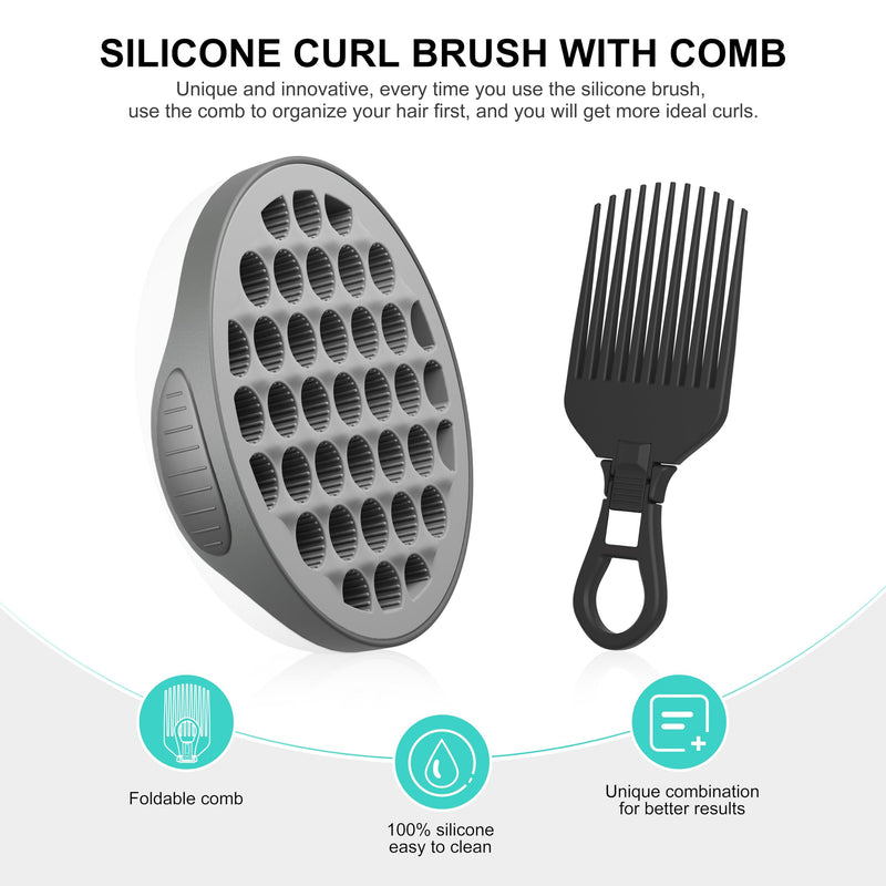 [Australia] - Silicone Twist Hair Brush, Magic Curling Hair Tool for Afro Curls,Vertical Stripe Curl Brushes, Detachable Two-Sided for Men Women Boy Girl Comb, Gray, 1 Piece Grey 