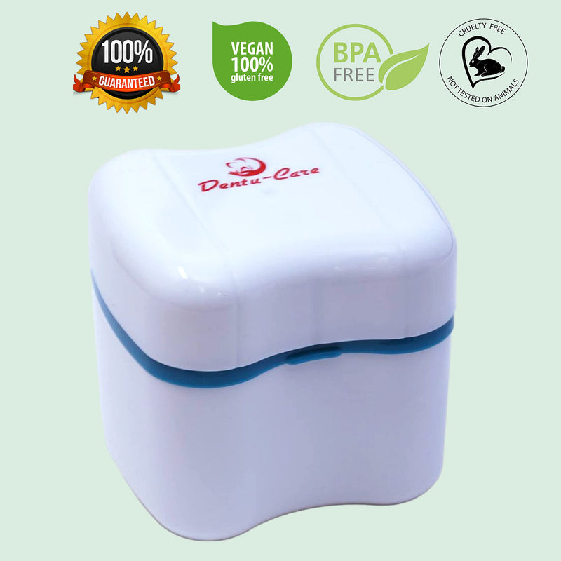 [Australia] - 3 Minute Denture Cleaner 30 Tablets in Triplemint Bundle with Dentu-Care Denture Cleaning Cup Case With Lid Basket and Draining Basket for Cleaning and Storing 