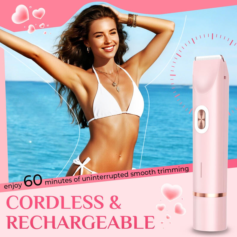 [Australia] - 2025 New 2-in-1 Electric Bikini Trimmer for Women - Dual Head Electric Razor,Waterproof Painless Bikini Shaver, Pubic Hair Trimmer for Private Area & Body Hair, Pink 
