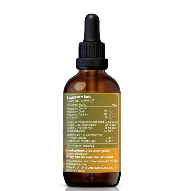 Herbana Manufacturing Magnesium Plus Pineapple Flavor - Magnesium Citrate, Glycinate, L-Threonate & Vitamin B6, D, C - Liquid Drops Supplement 4 fl oz - Advanced Complex - 60-Day Supply