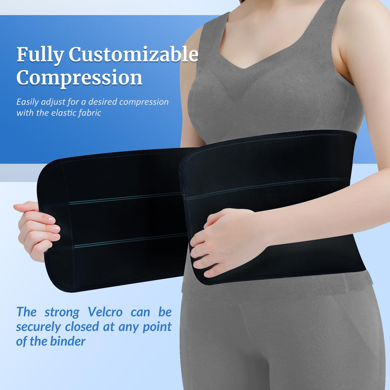 Abdominal Binder Post Surgery - Elastic Belly Band Compression Stomach Wrap Tummy Tuck Belt - Skin Friendly, Breathable, Soft - 3 Panel - Black (Size M) Medium (30"-45")