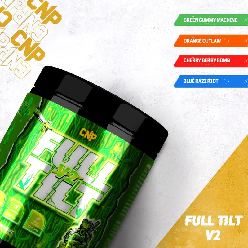 CNP Professional Full Tilt V2, Very Strong High Stims Ultimate Pre-Workout, Fatigue Reduction, Great Pumps, High Caffeine Content, 30 Servings, 4 Exclusive Flavours (570g Orange Outlaw) 570g