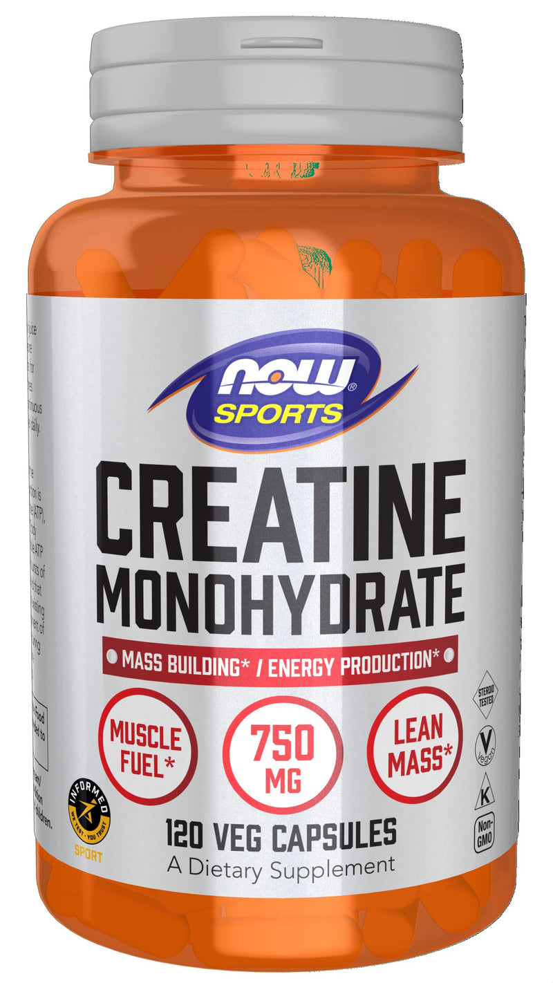 NOW Sports Nutrition, Creatine Monohydrate 750 mg, Mass Building*/Energy Production*, 120 Veg Capsules