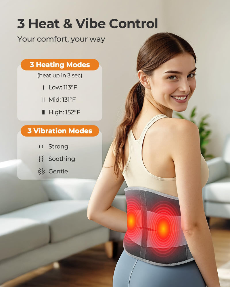 Koonie Cordless Heating Pad for Back Pain Relief, 47”-57” Portable Heating Back Brace with 3 Heat Levels, 3 Vibration Mode, 20/30/40Min Timer, 5000mAh Battery, Auto-Off, Lower Back Massager with Heat
