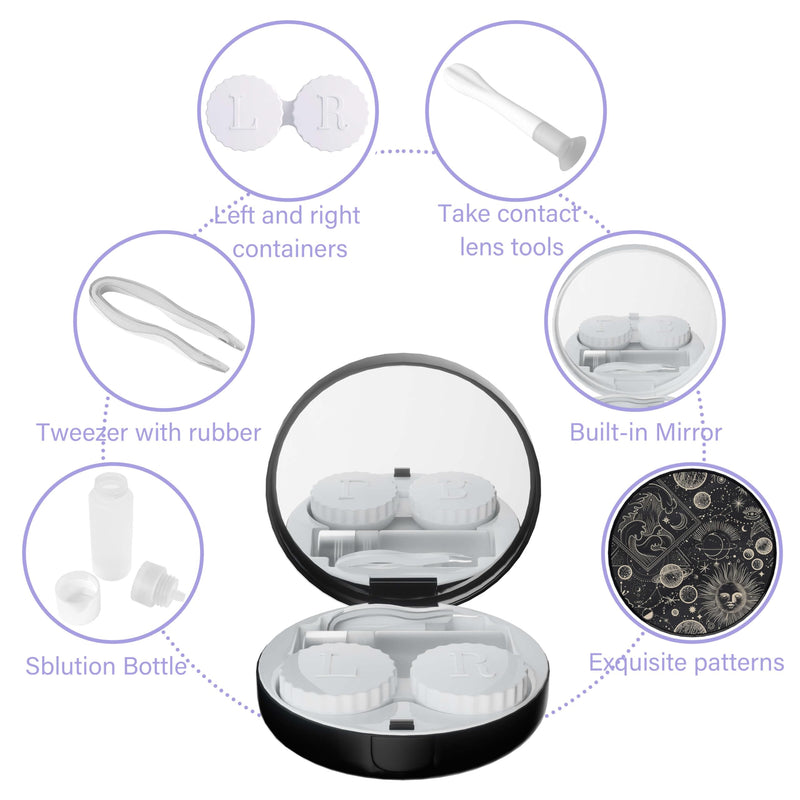 [Australia] - LRITER Contact Lens Case, Portable with Mirror, a Variety of Patterns and Shapes to Choose from, Auitable for Daily Makeup Office Travel Outdoor Use (Black Universe) Black Universe 