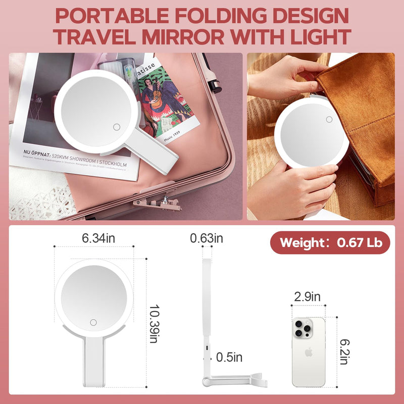 [Australia] - MIYADIVA Lighted Makeup Mirror, 30X Magnifying Mirror with Light and Adjustable Brightness, Hanging and Handheld Mirror with Handle, Portable Travel Makeup Mirror with Lights, Vanity Mirrors for Women White 
