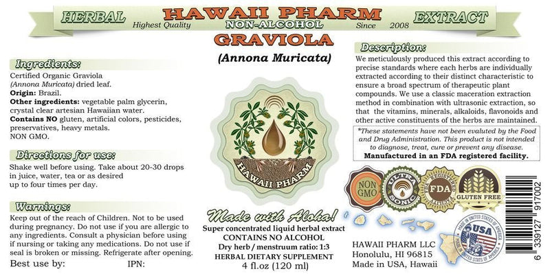 [Australia] - Graviola Alcohol-Free Liquid Extract, Graviola (Annona Muricata) Dried Leaf Glycerite Hawaii Pharm Natural Herbal Supplement 2 oz 2 Fl Oz (Pack of 1) 